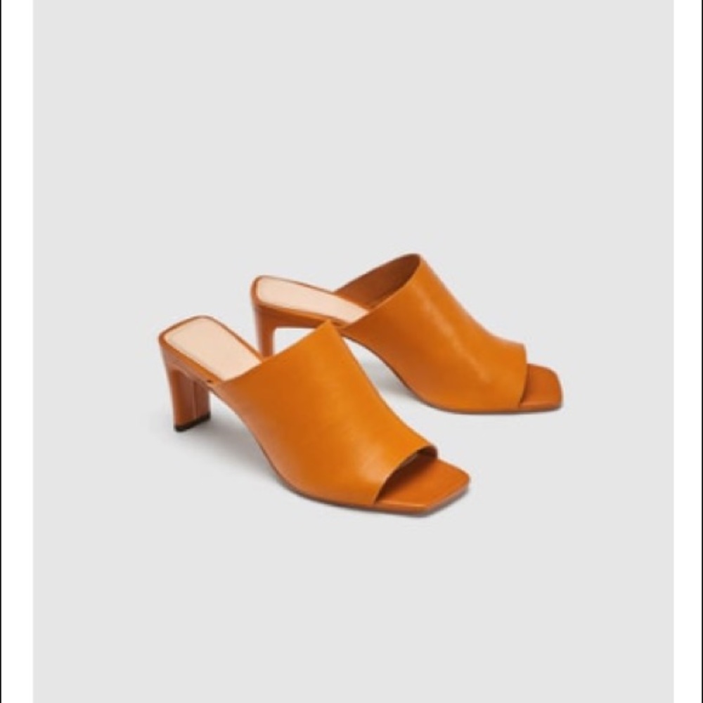 Zara orange soft leather mules